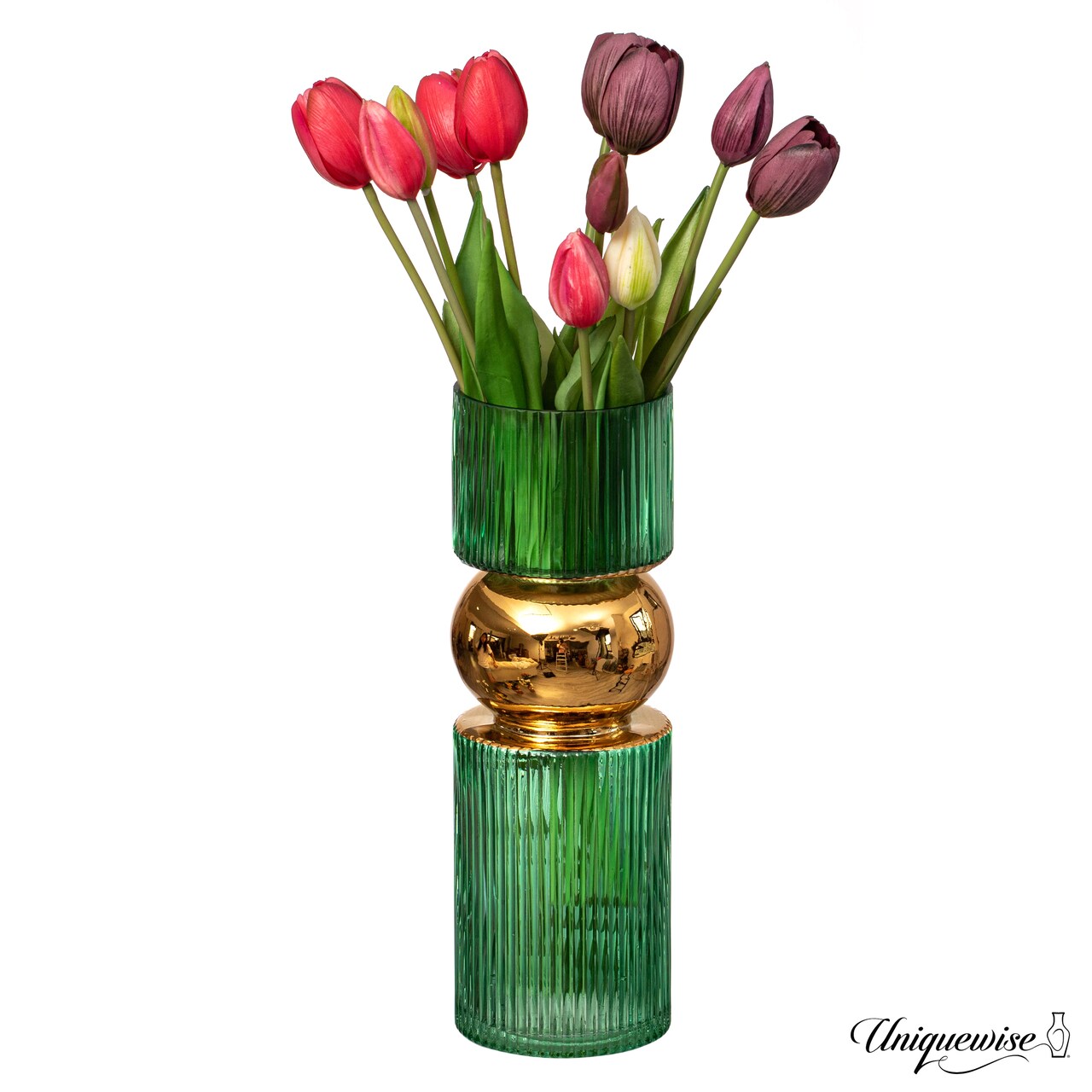 Set of 2 Decorative Green Tall Glass Vase - Modern Minimalist Decor for Parties, and Special Events - Perfect Centerpiece for Coffee Tables, Living Rooms, Dining Tables, Offices, and Farmhouse Decor